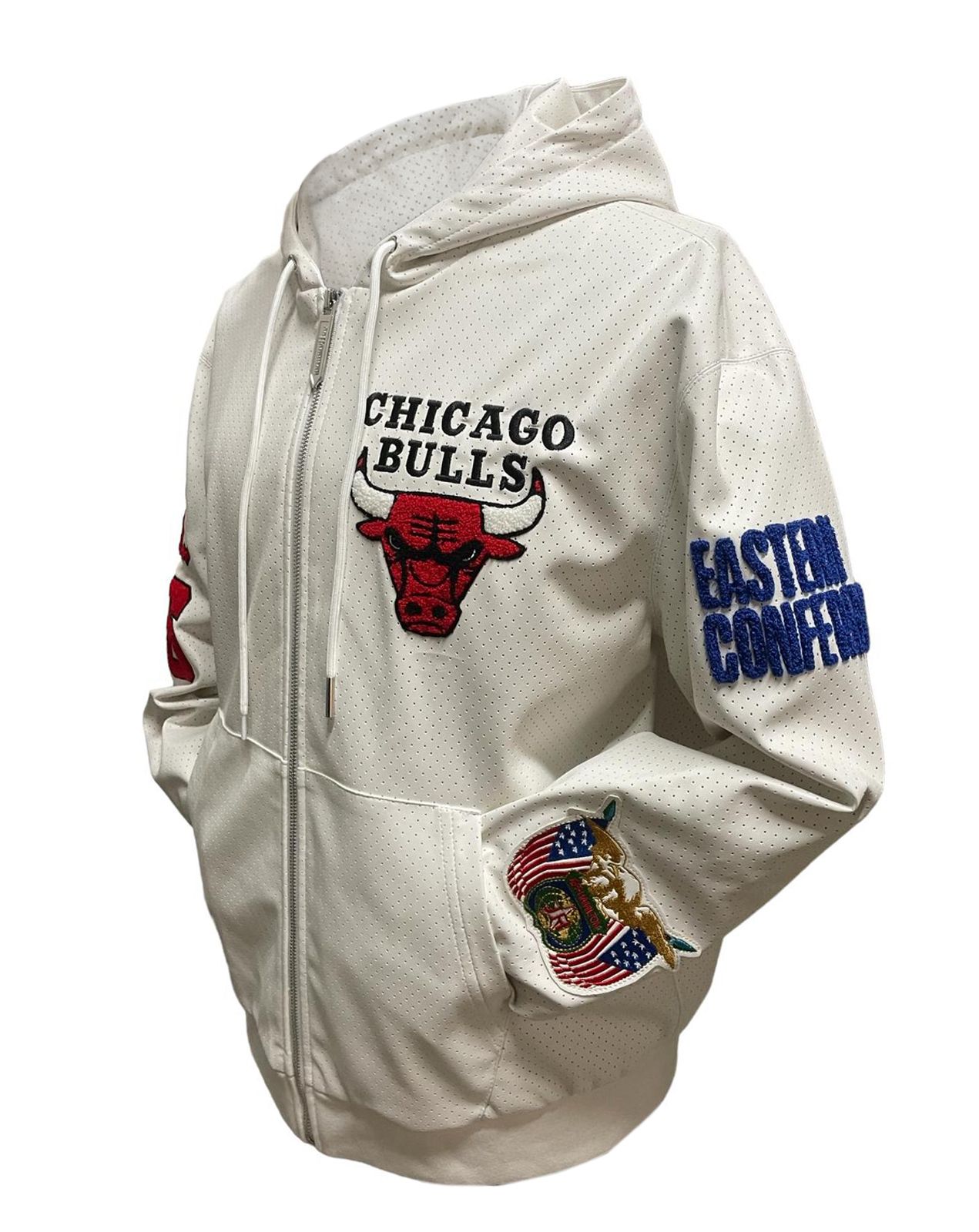 CHICAGO BULLS 1966 LIGHTWEIGHT VEGAN ZIP-UP HOODED JACKET White