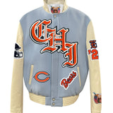Chicago Bears Wool & Leather Old English Varsity Jacket Baby Blue