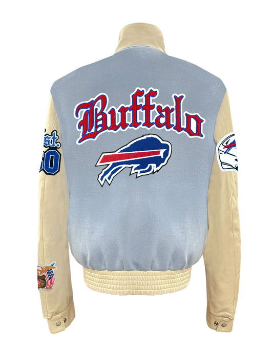 BUFFALO BILLS WOOL & LEATHER OLD ENGLISH VARSITY JACKET Baby Blue