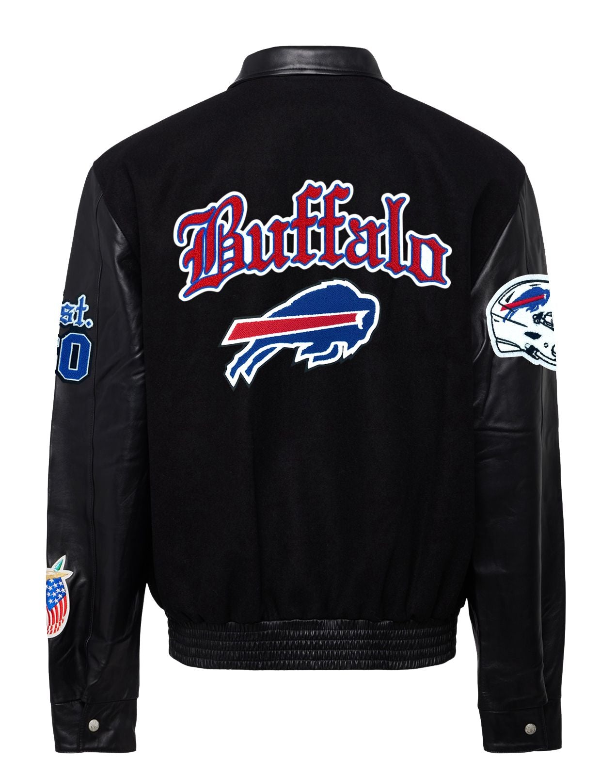 BUFFALO BILLS WOOL & LEATHER OLD ENGLISH VARSITY JACKET Black / Black