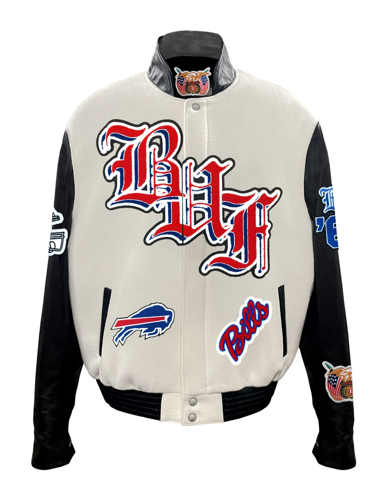 BUFFALO BILLS WOOL & LEATHER VARSITY JACKET Off White/Black