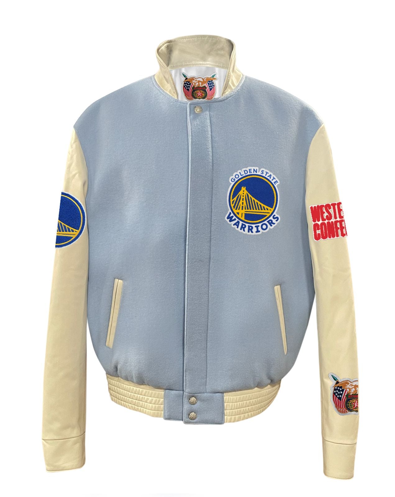 GOLDEN STATE WARRIORS WOOL & LEATHER VARSITY JACKET Baby Blue