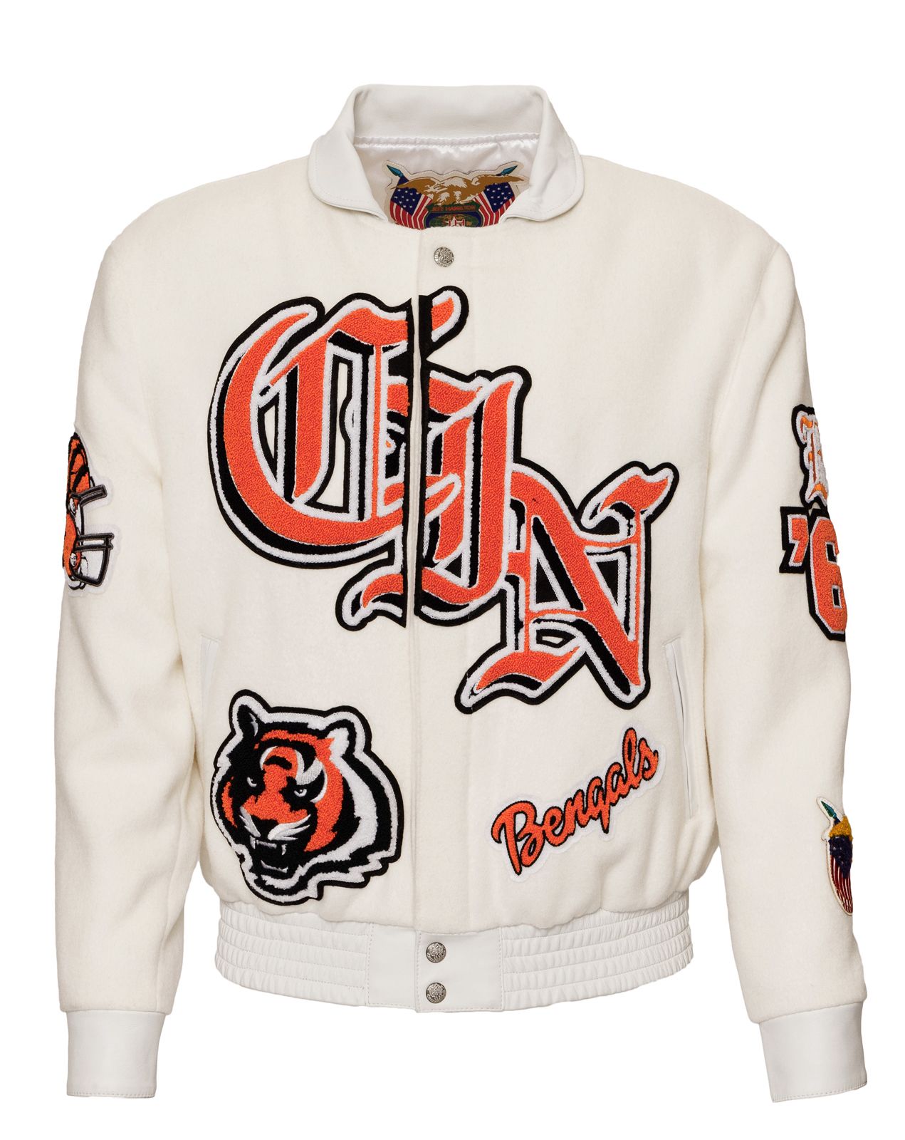 CINCINNATI BENGALS WOOL & LEATHER VARSITY JACKET White