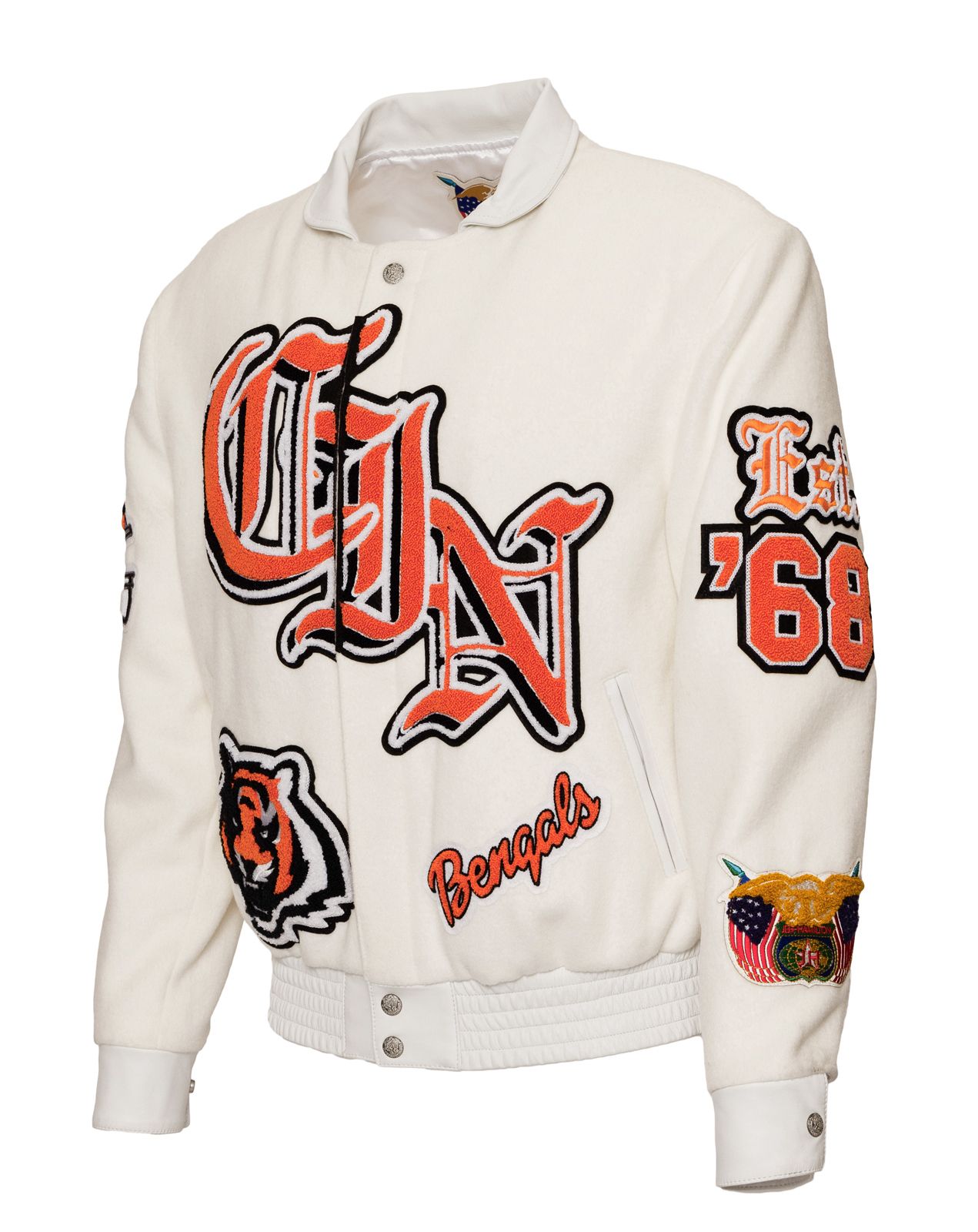 CINCINNATI BENGALS WOOL & LEATHER VARSITY JACKET White