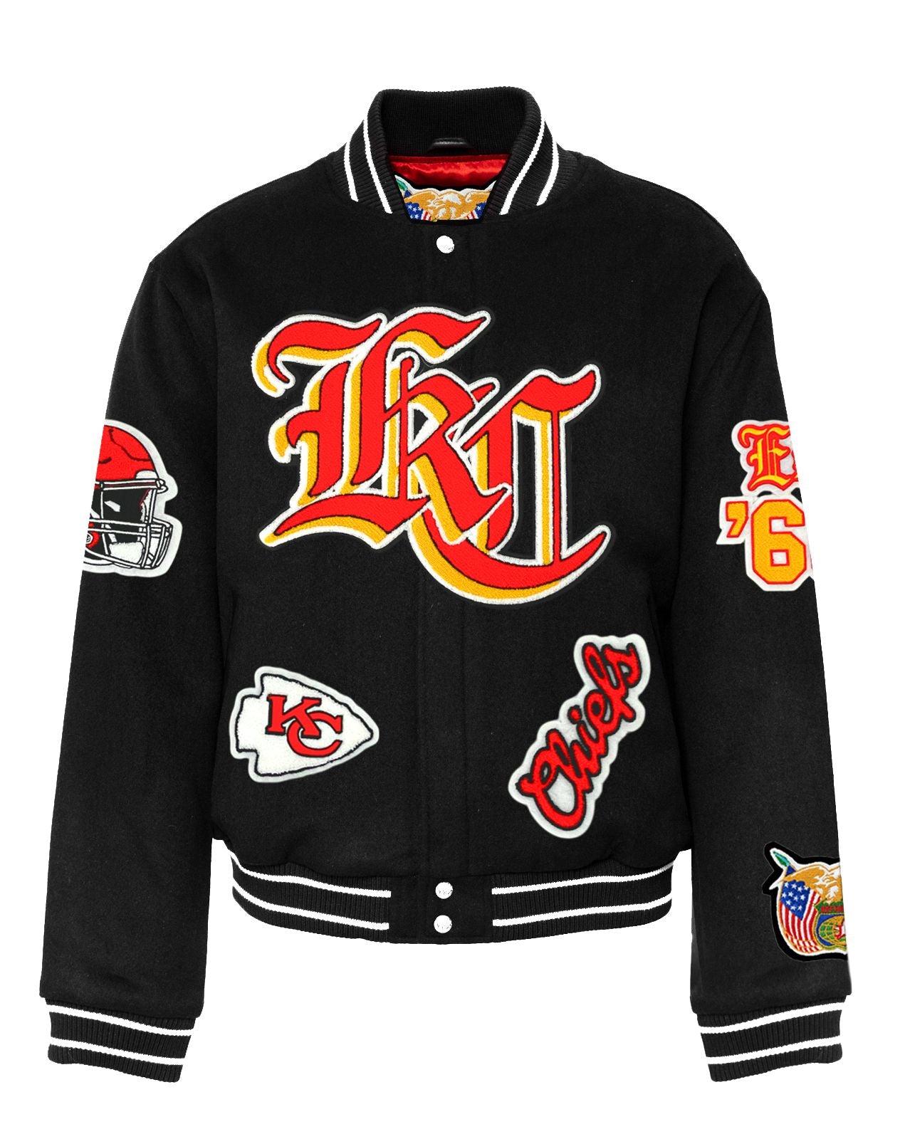 KANSAS CITY CHIEFS WOOL OLD ENGLISH VARSITY JACKET Black