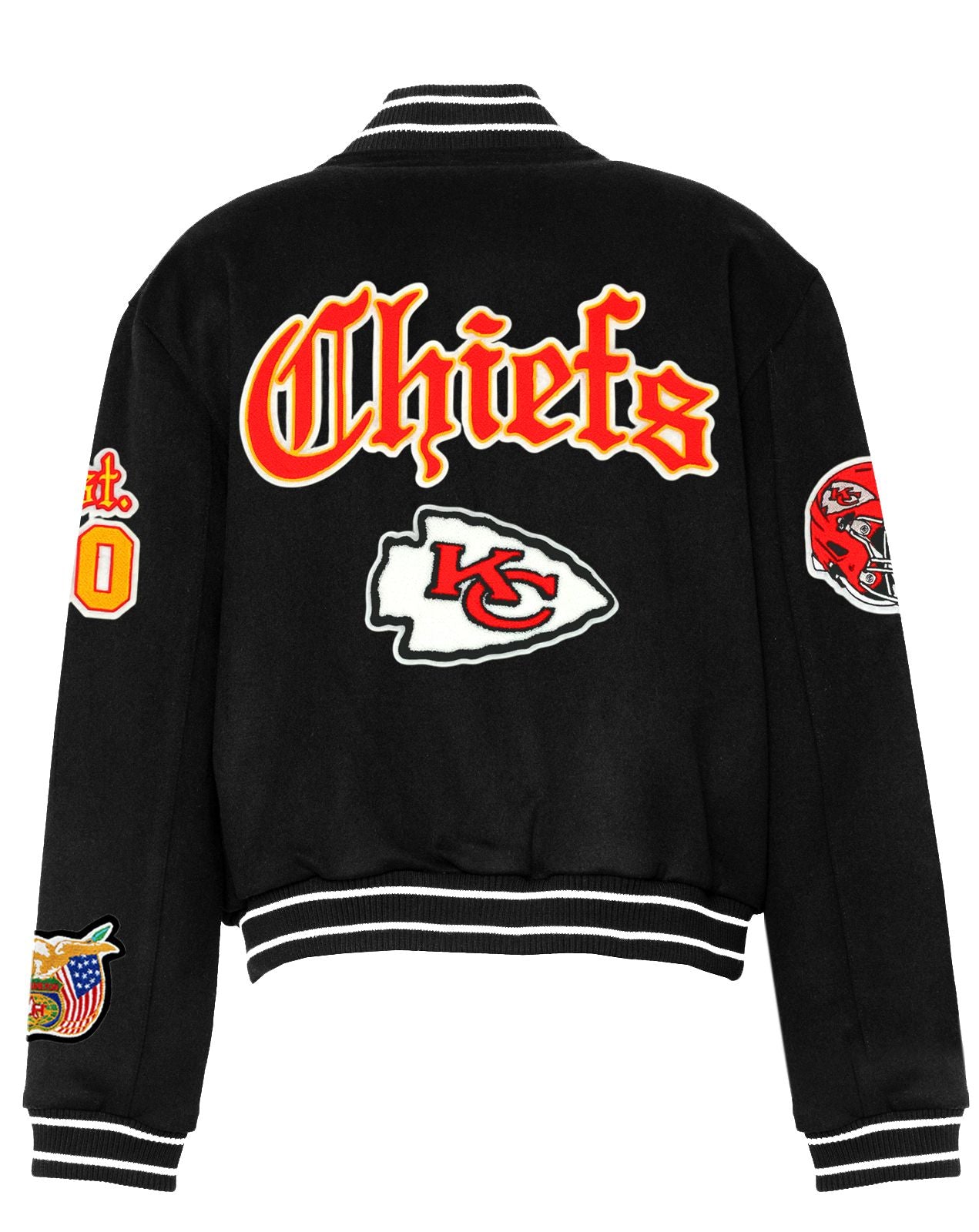 KANSAS CITY CHIEFS WOOL OLD ENGLISH VARSITY JACKET Black