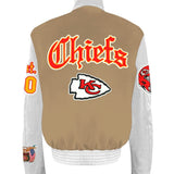 Kansas City Chiefs Wool & Leather Old English Varsity Jacket Camel