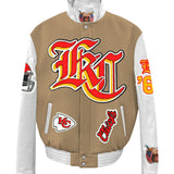 Kansas City Chiefs Wool & Leather Old English Varsity Jacket Camel