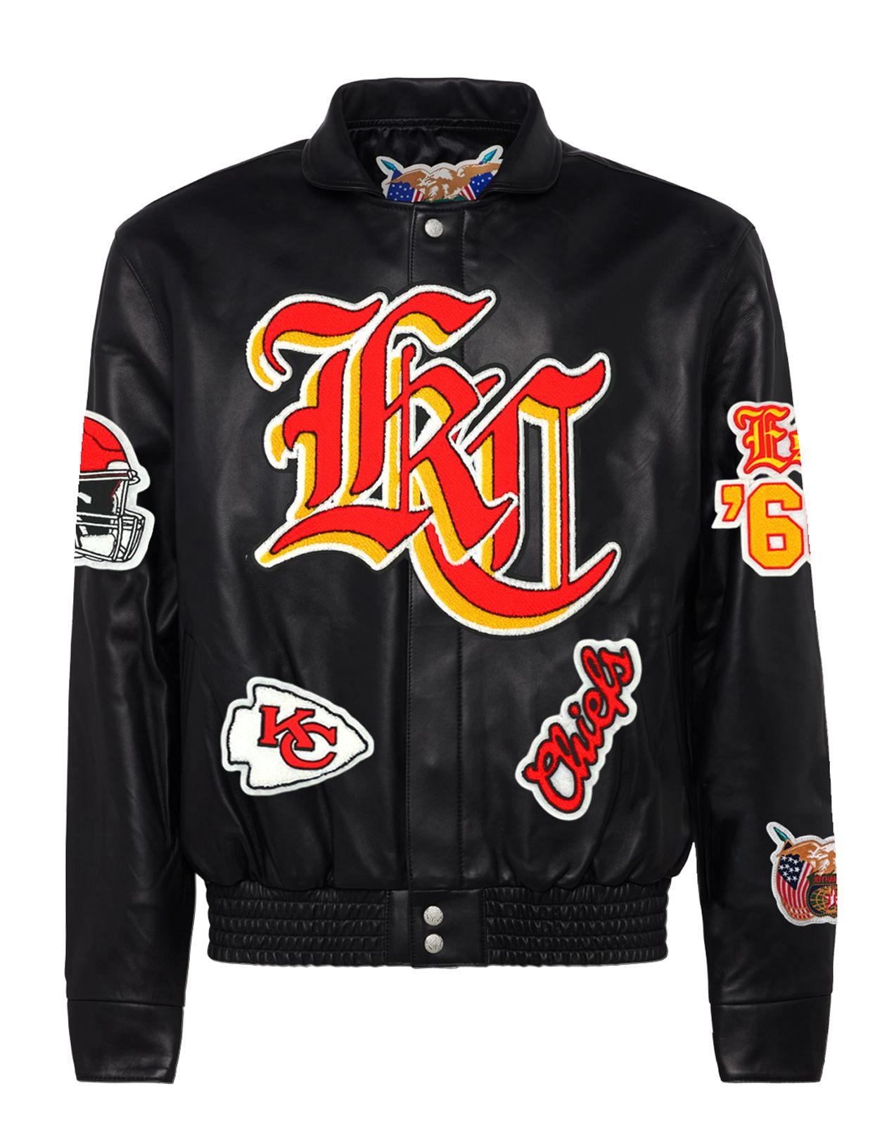 KANSAS CITY CHIEFS FULL LEATHER OLD ENGLISH JACKET Black