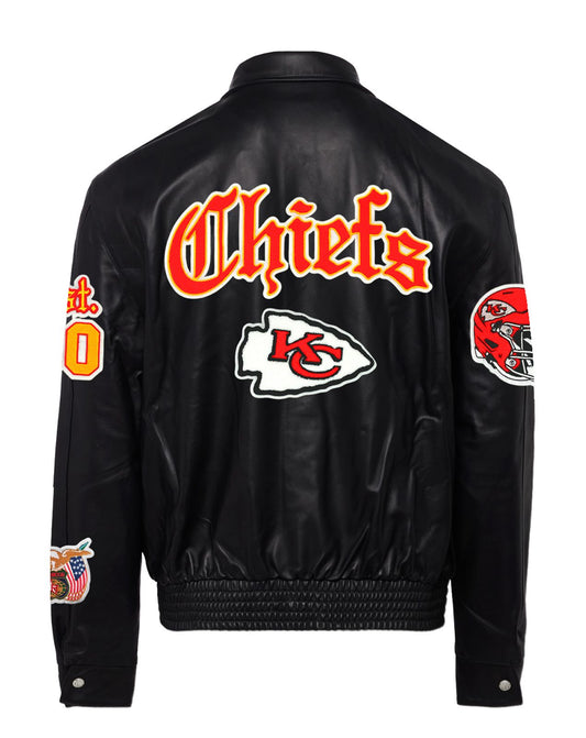 KANSAS CITY CHIEFS FULL LEATHER OLD ENGLISH JACKET Black