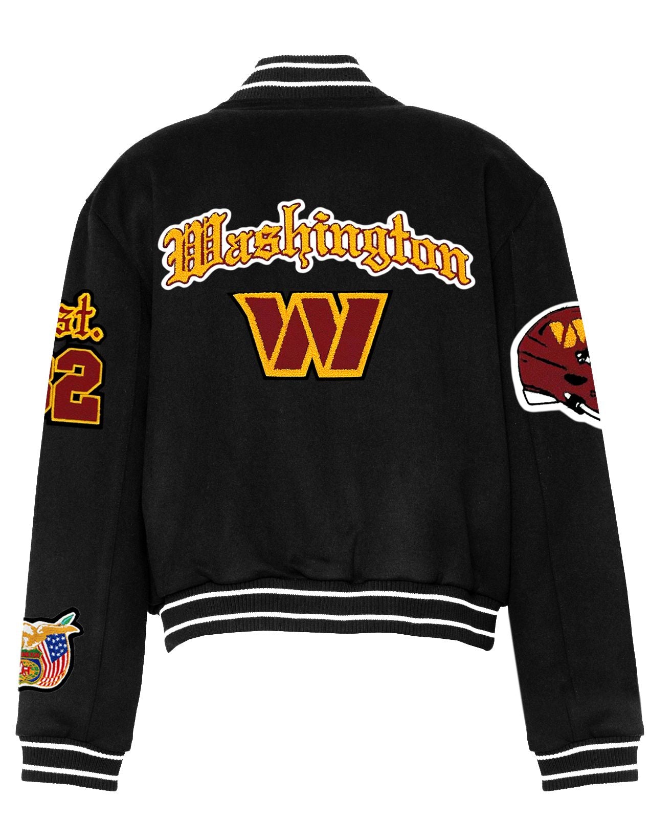 WASHINGTON COMMANDERS WOOL OLD ENGLISH VARSITY JACKET Black