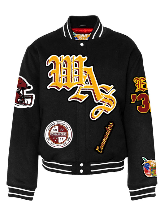 WASHINGTON COMMANDERS WOOL OLD ENGLISH VARSITY JACKET Black