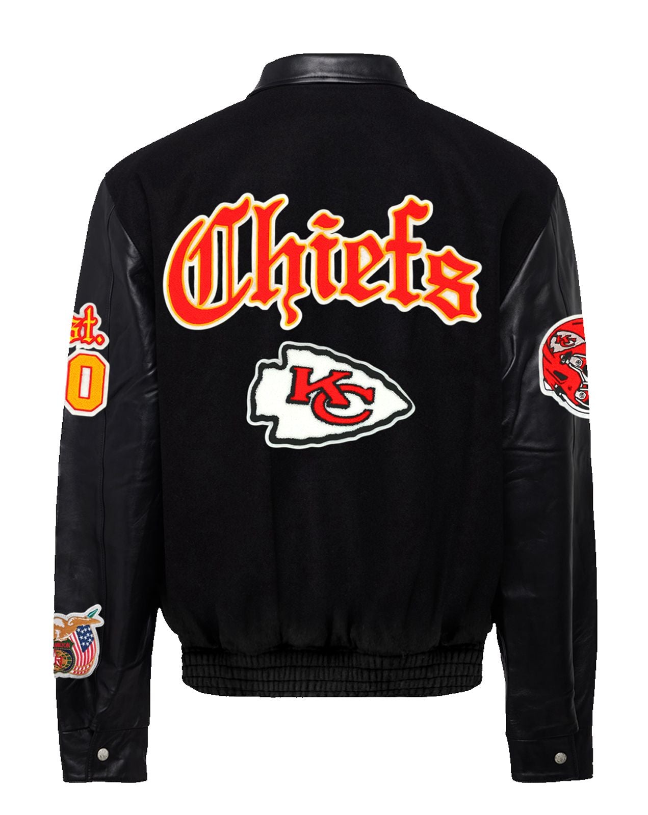 KANSAS CITY CHIEFS WOOL & LEATHER OLD ENGLISH VARSITY JACKET Black / Black