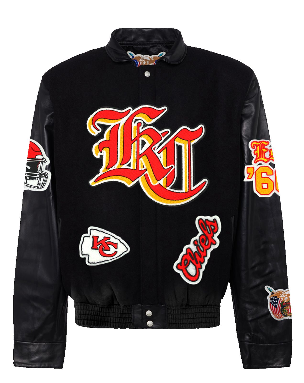 KANSAS CITY CHIEFS WOOL & LEATHER OLD ENGLISH VARSITY JACKET Black / Black