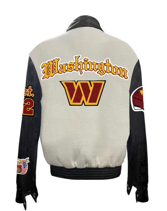 WASHINGTON COMMANDERS WOOL & LEATHER VARSITY OLD ENGLISH JACKET Off-White