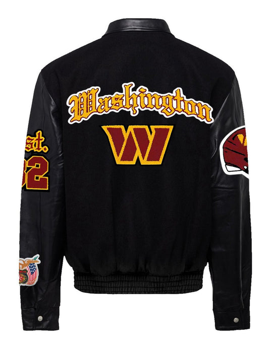 WASHINGTON COMMANDERS WOOL & LEATHER OLD ENGLISH VARSITY JACKET Black / Black