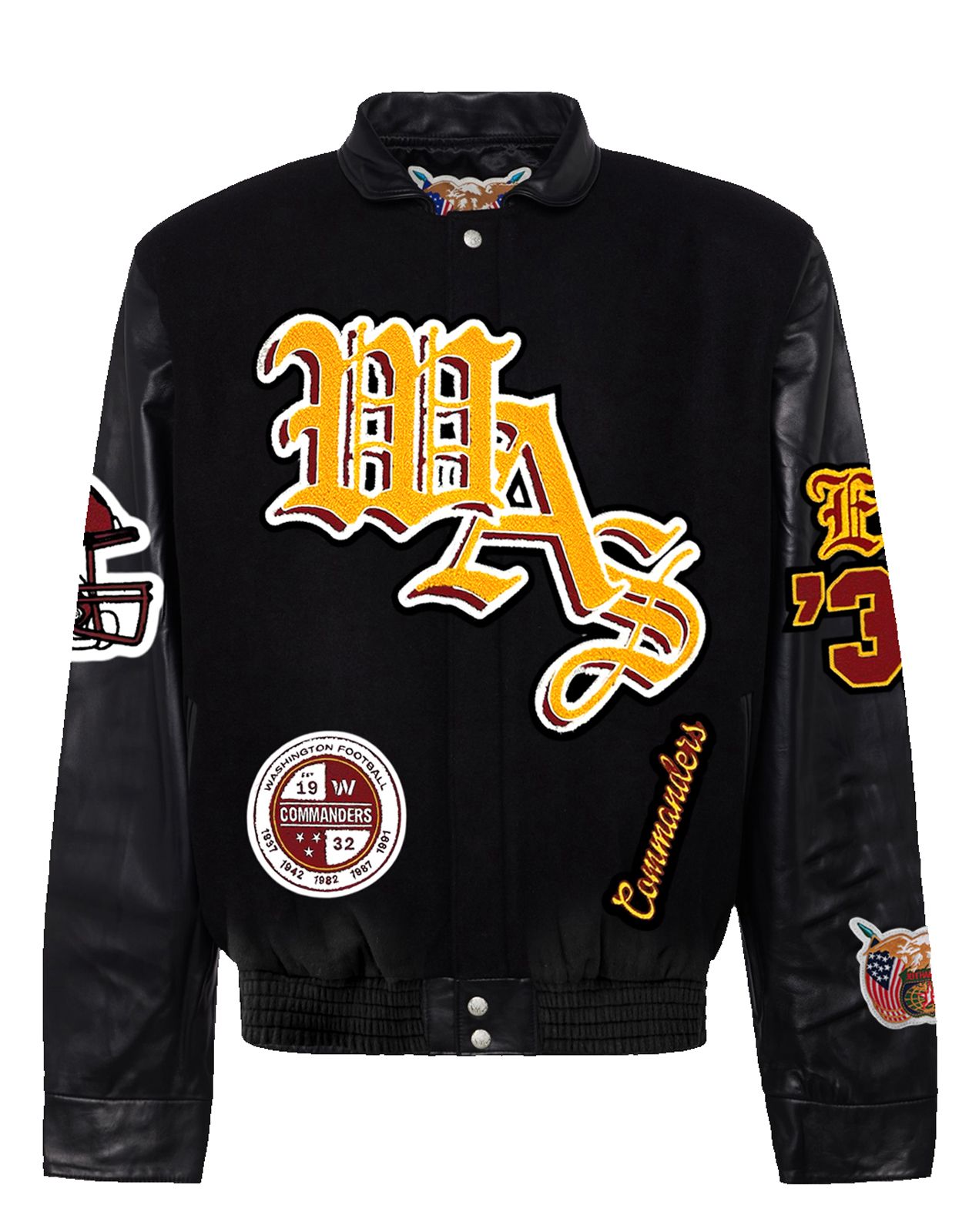 WASHINGTON COMMANDERS WOOL & LEATHER OLD ENGLISH VARSITY JACKET Black / Black