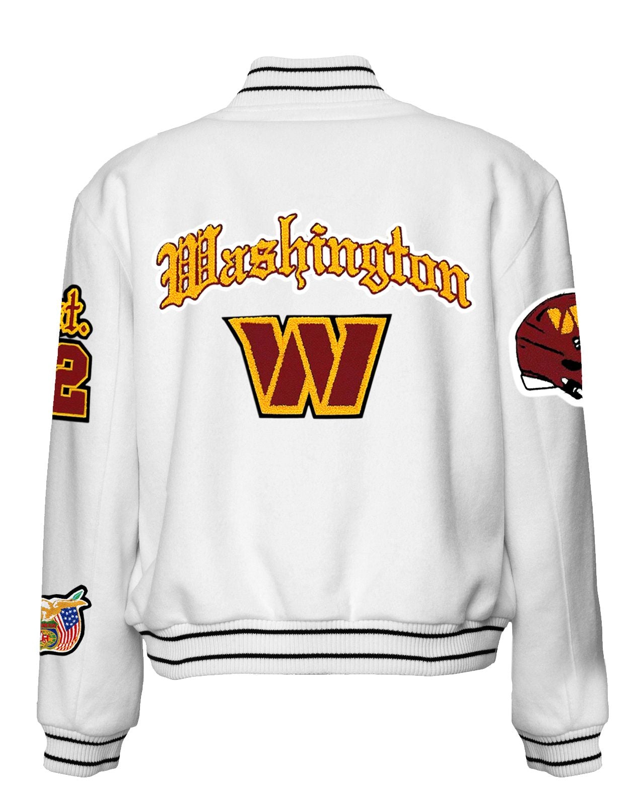 WASHINGTON COMMANDERS WOOL OLD ENGLISH VARSITY JACKET White