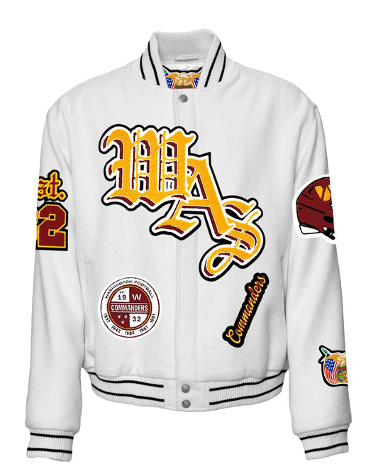 WASHINGTON COMMANDERS WOOL OLD ENGLISH VARSITY JACKET White