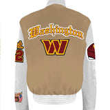 Washington Commanders Wool & Leather Old English Varsity Jacket Camel