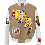 Washington Commanders Wool & Leather Old English Varsity Jacket Camel