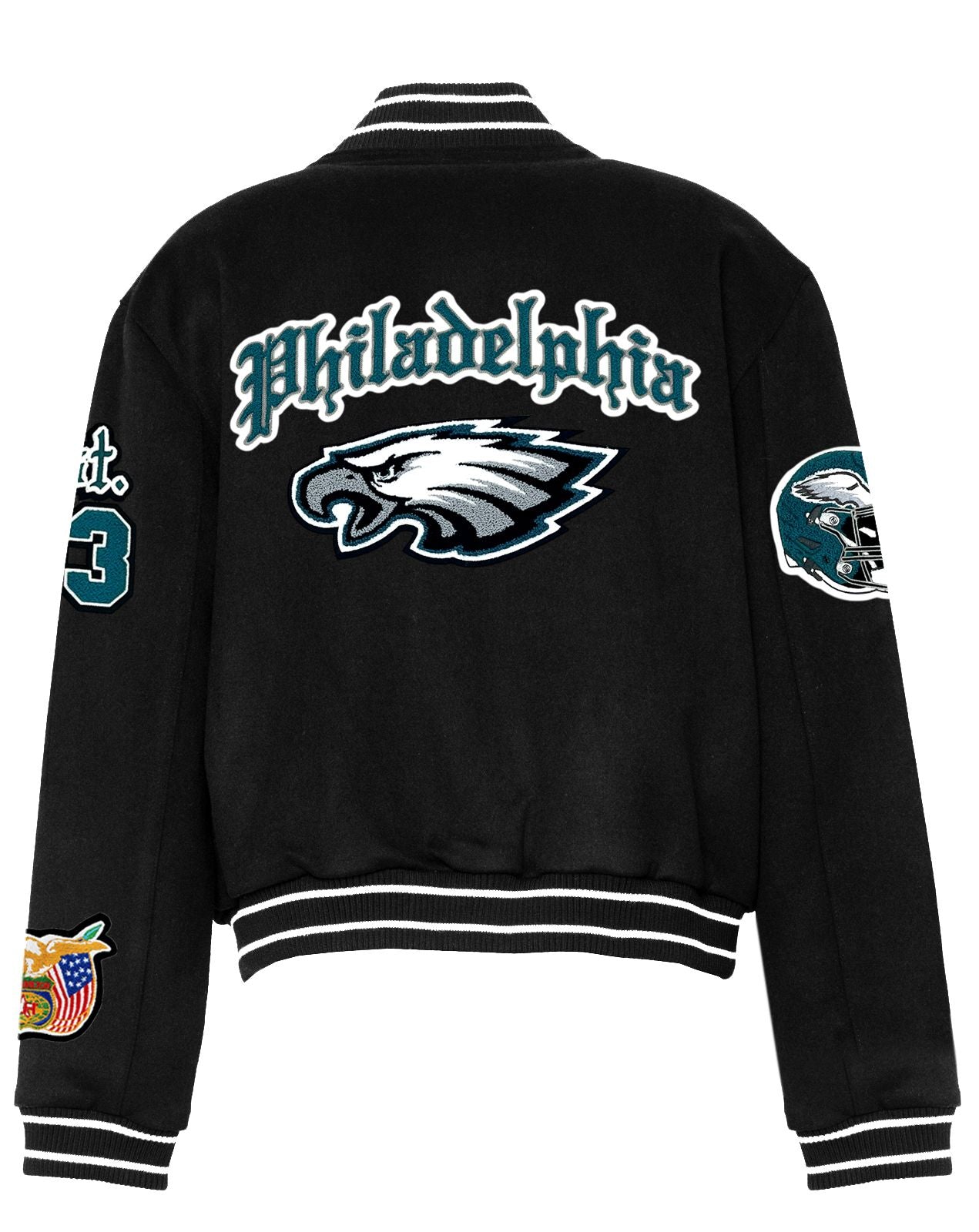 PHILADELPHIA EAGLES WOOL OLD ENGLISH VARSITY JACKET Black