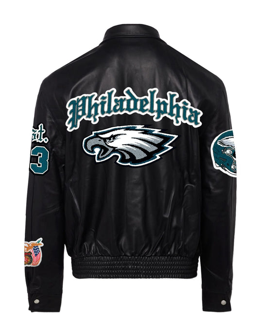 PHILADELPHIA EAGLES FULL LEATHER OLD ENGLISH JACKET Black