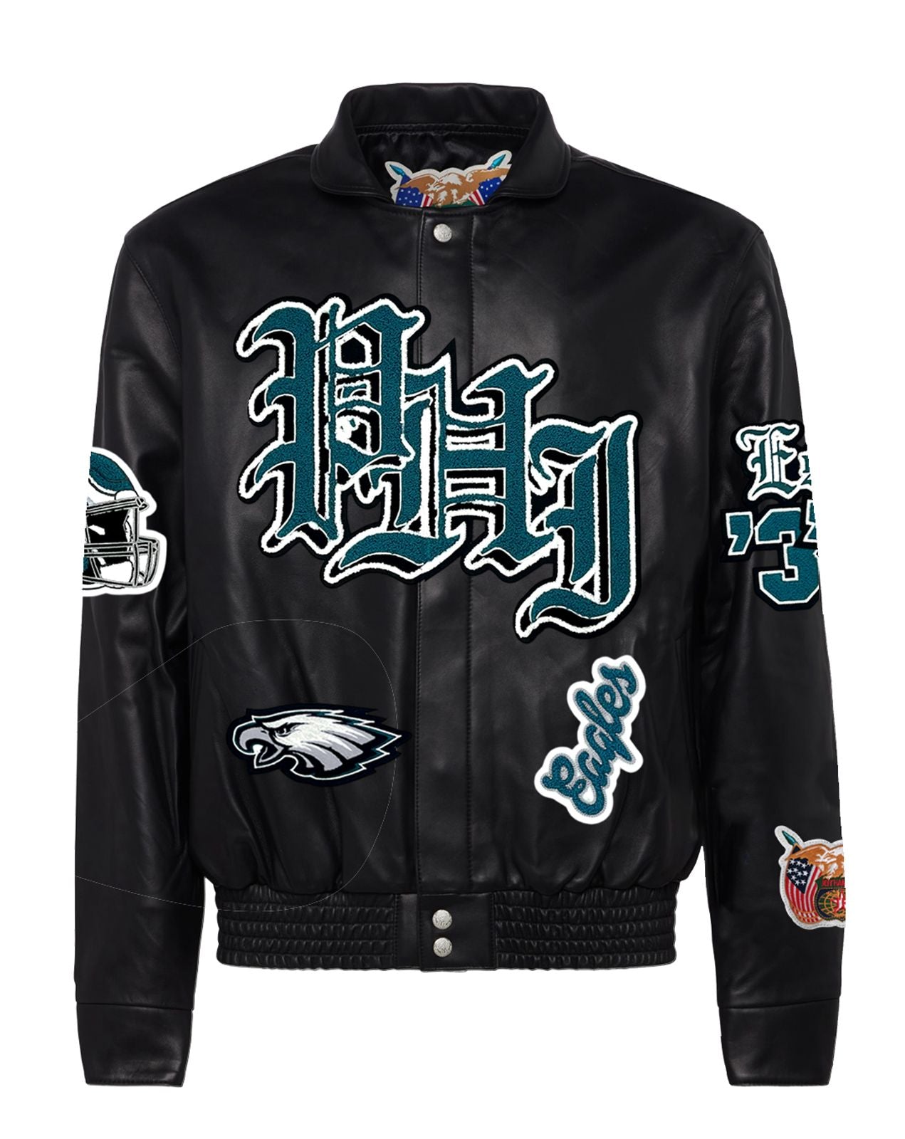 PHILADELPHIA EAGLES FULL LEATHER OLD ENGLISH JACKET Black