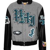 Philadelphia Eagles Wool & Leather Old English Varsity Jacket Grey