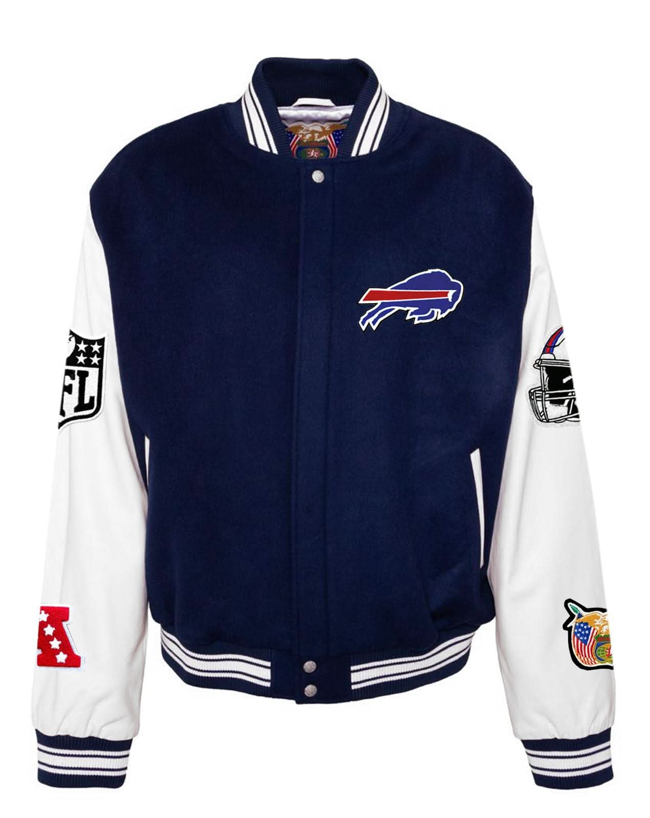 BUFFALO BILLS WOOL & LEATHER VARSITY JACKET Navy/White