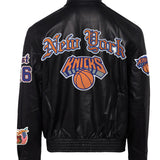New York Knicks Old English Full Leather Jacket Black