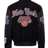 New York Knicks Old English Wool & Leather Jacket Black