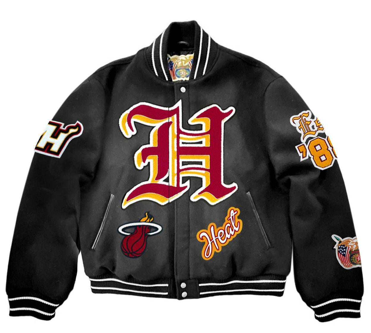 MIAMI HEAT WOOL OLD ENGLISH VARSITY JACKET Black