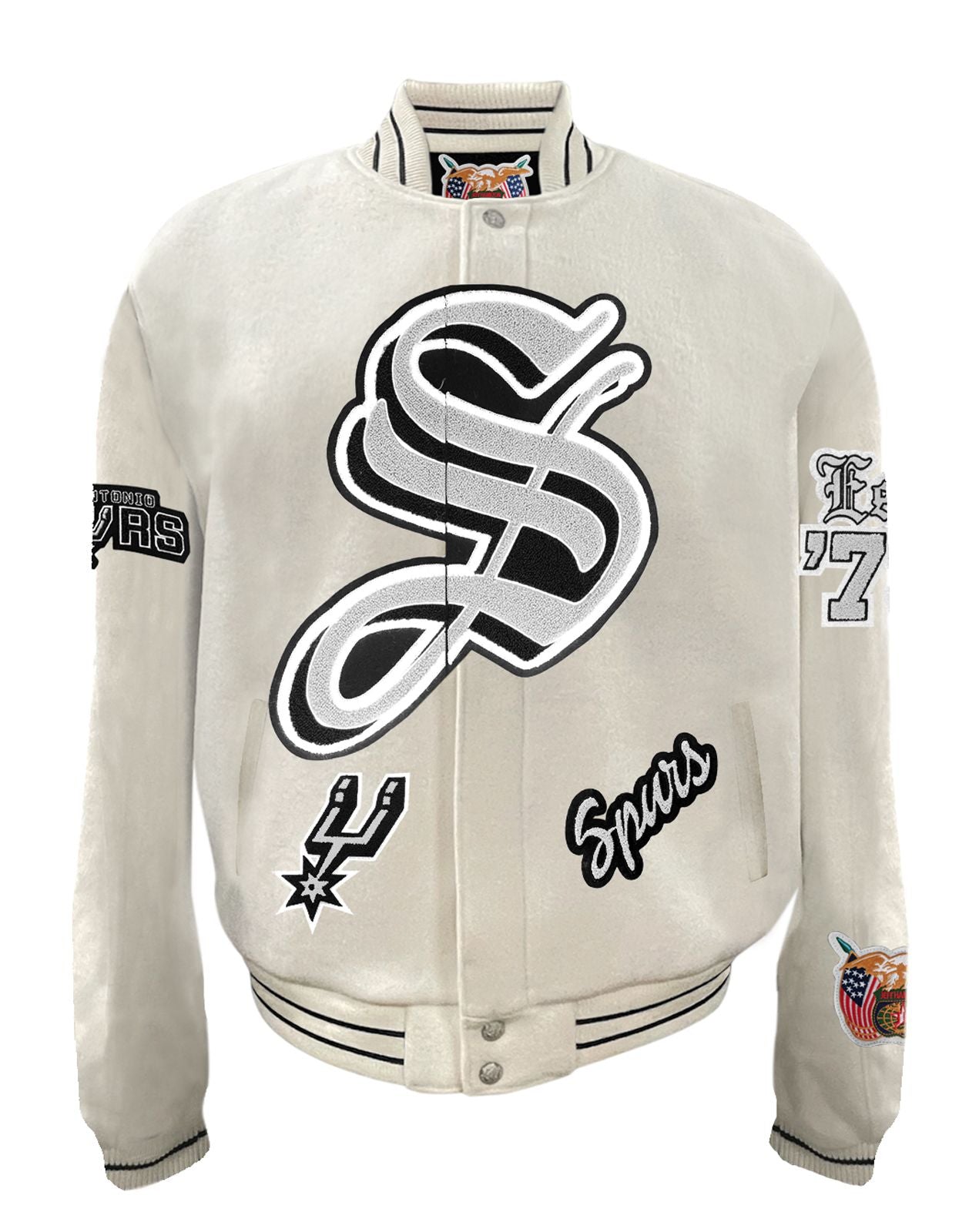 SAN ANTONIO SPURS WOOL OLD ENGLISH VARSITY JACKET White