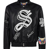 San Antonio Spurs Full Leather Old English Jacket Black