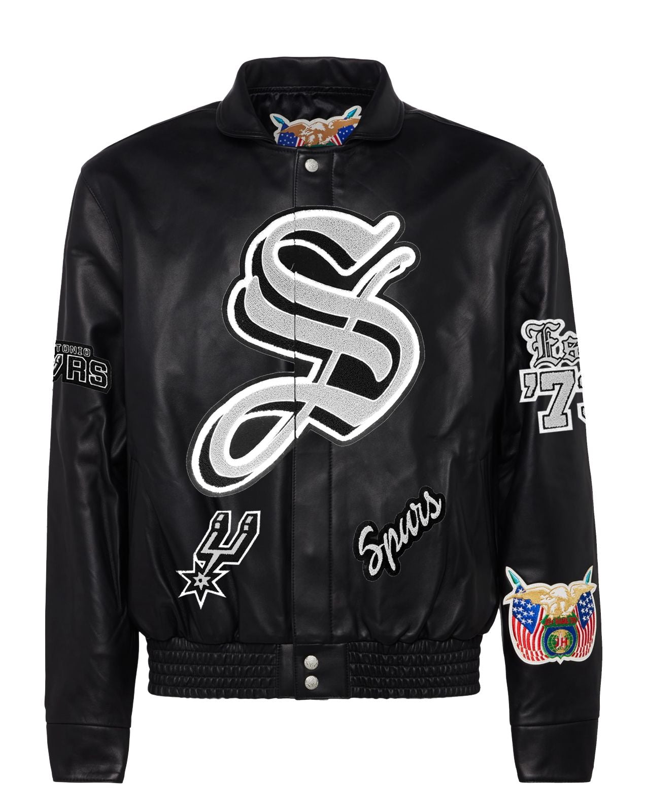 SAN ANTONIO SPURS FULL LEATHER OLD ENGLISH JACKET Black