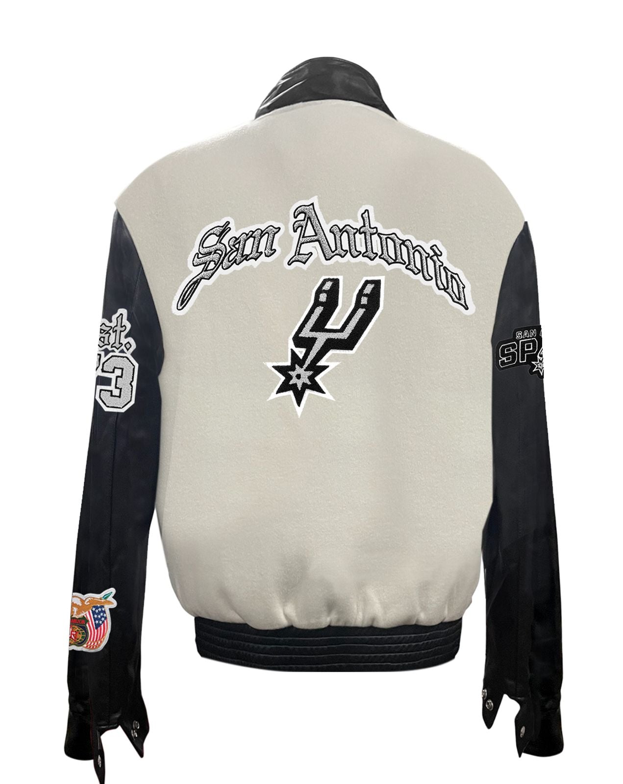 SAN ANTONIO SPURS WOOL & LEATHER VARSITY OLD ENGLISH JACKET Off-White