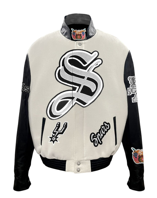 SAN ANTONIO SPURS WOOL & LEATHER VARSITY OLD ENGLISH JACKET Off-White