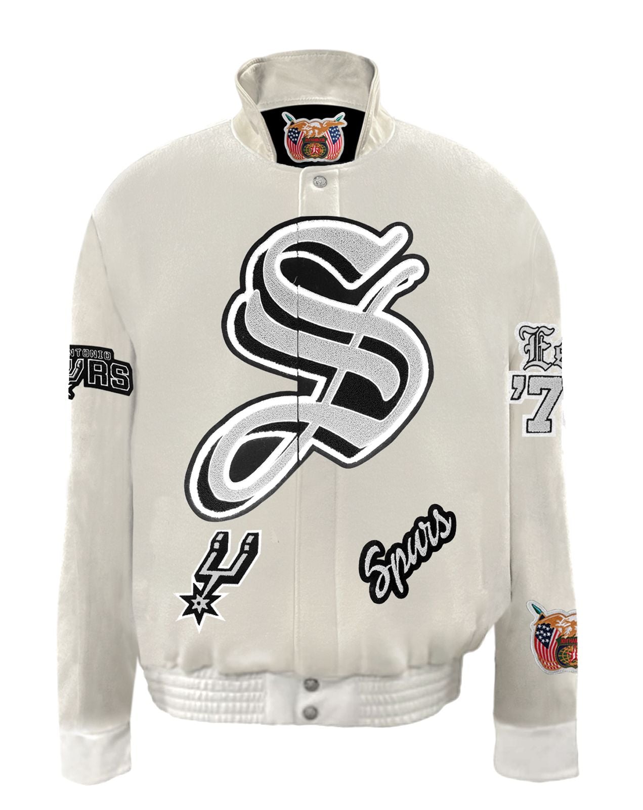 SAN ANTONIO SPURS WOOL & LEATHER OLD ENGLISH JACKET White