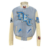 Detroit Lions Wool & Leather Varsity Old English Jacket Baby Blue
