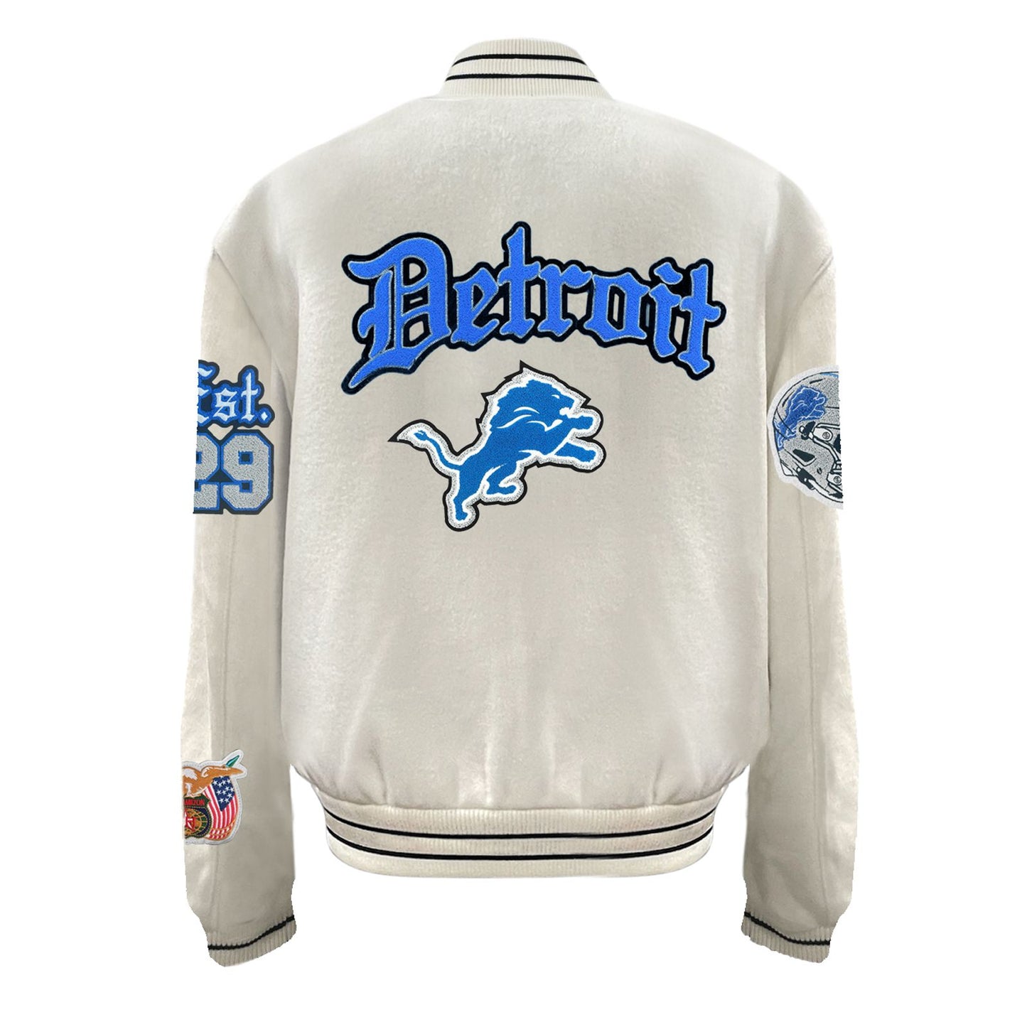 DETROIT LIONS WOOL OLD ENGLISH VARSITY JACKET White