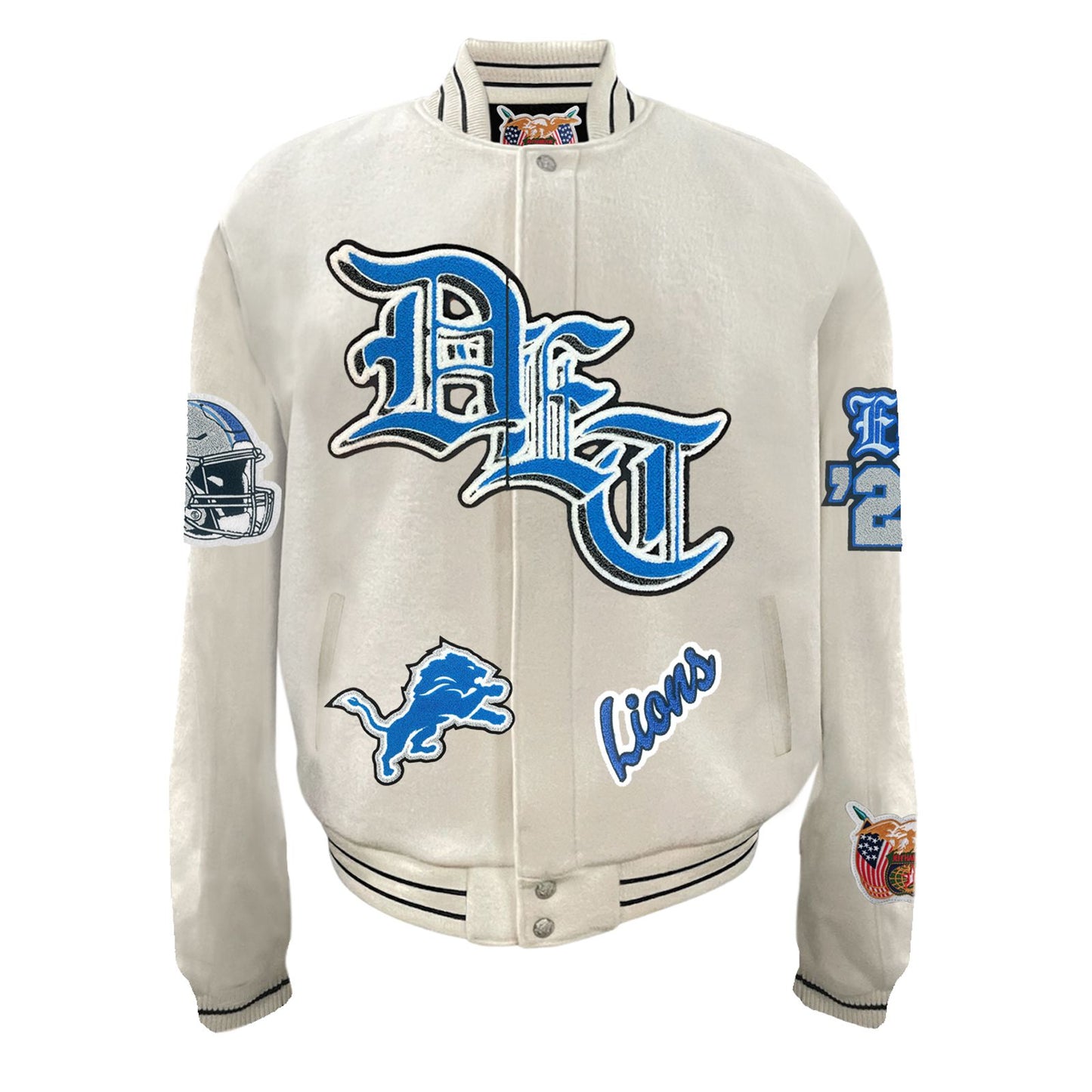 DETROIT LIONS WOOL OLD ENGLISH VARSITY JACKET White