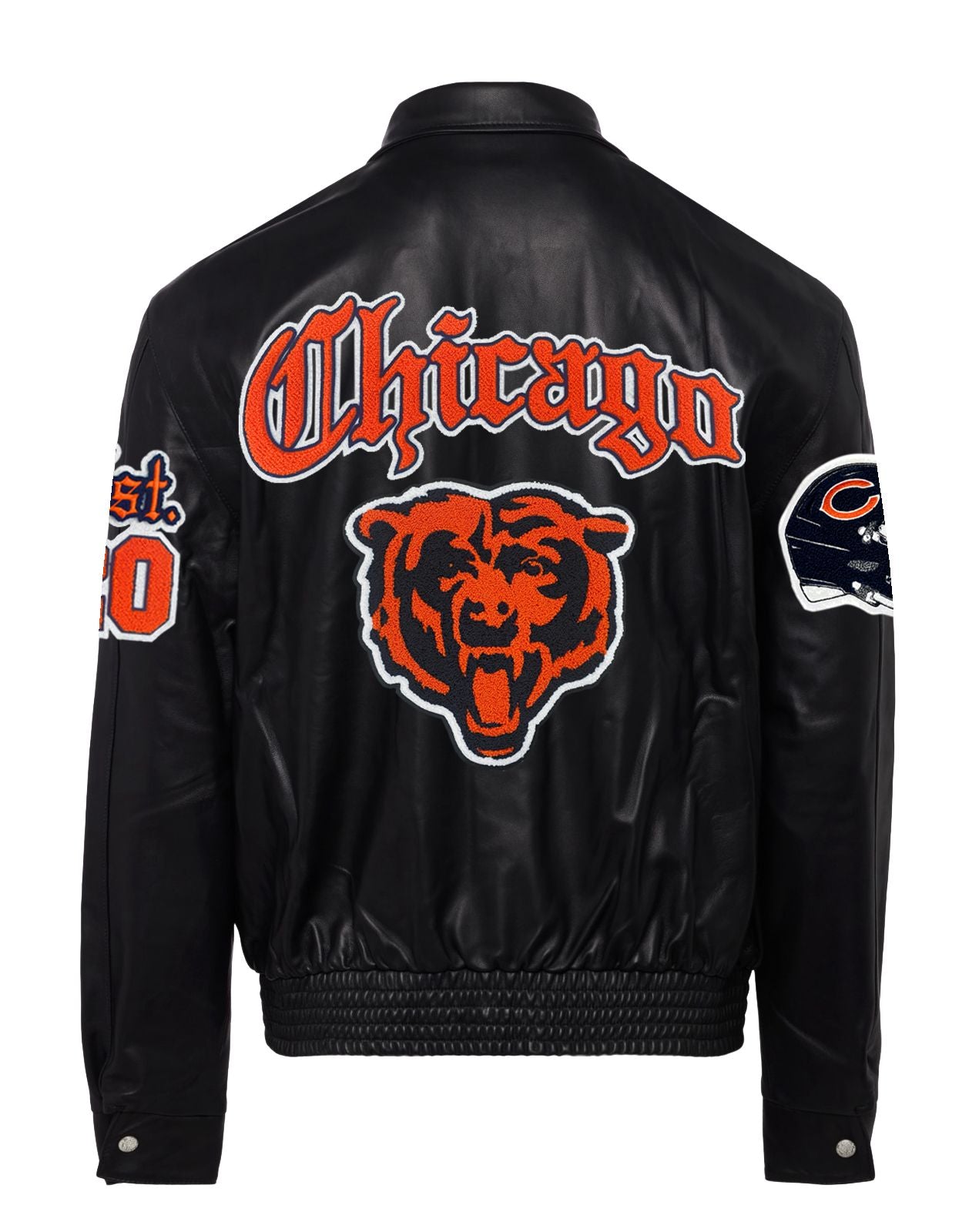 CHICAGO BEARS FULL LEATHER OLD ENGLISH JACKET Black