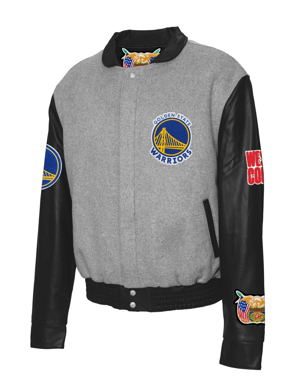 GOLDEN STATE WARRIORS WOOL & LEATHER VARSITY JACKET Grey