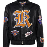 New York Knicks Old English Full Leather Jacket Black