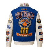 New York Knicks 2026 NBA Champions Wool & Leather Jacket Blue