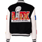 Super Bowl 2025 Wool & Leather Varsity Jacket Black/White