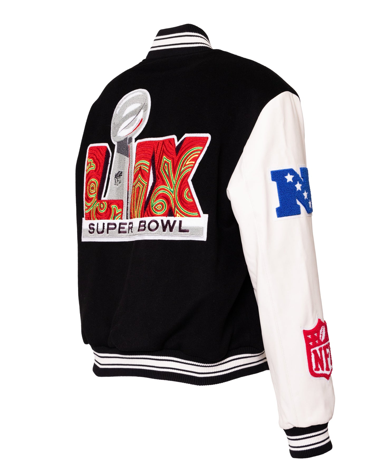 SUPER BOWL 2025 WOOL & LEATHER VARSITY JACKET Black/White