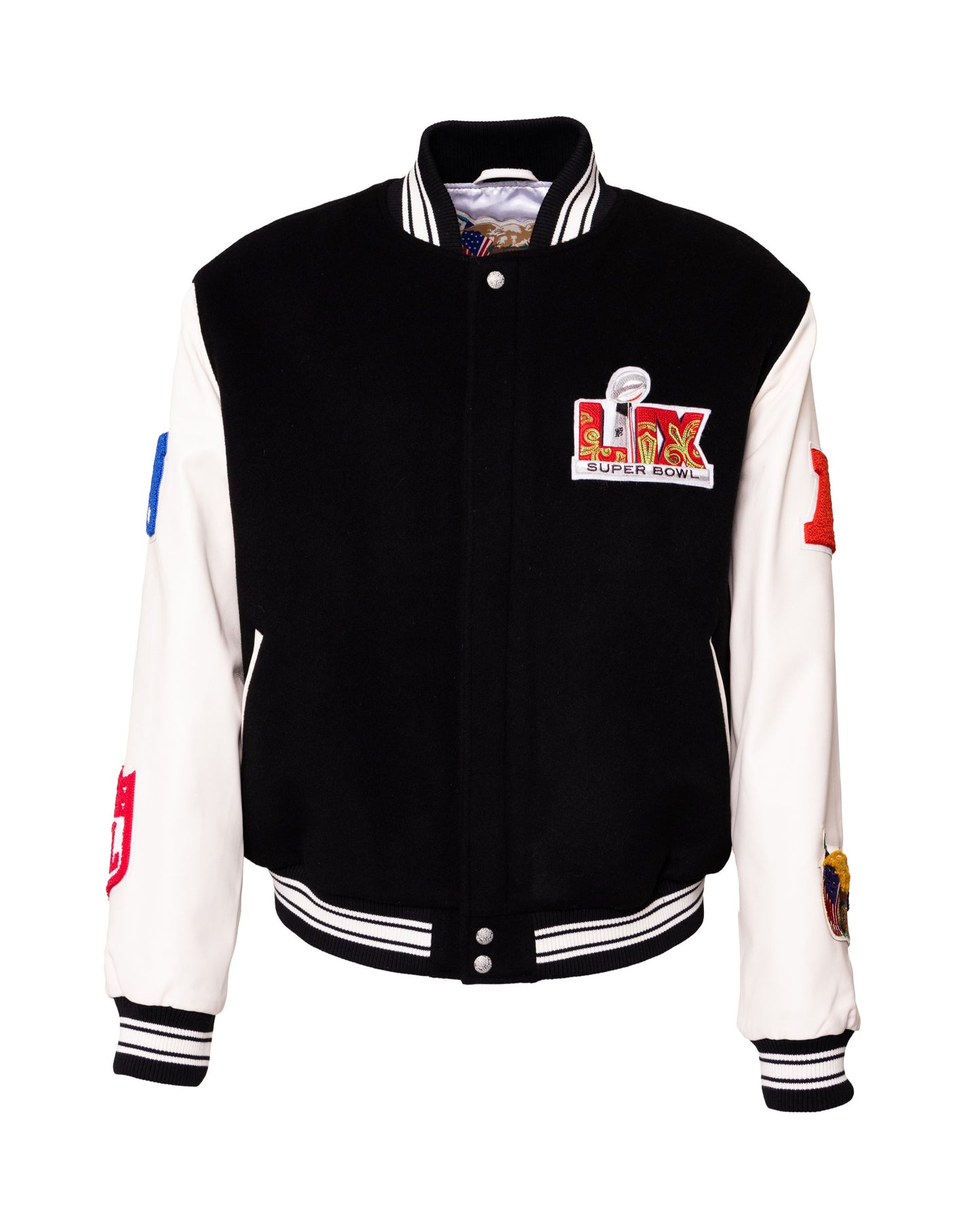 SUPER BOWL 2025 WOOL & LEATHER VARSITY JACKET Black/White