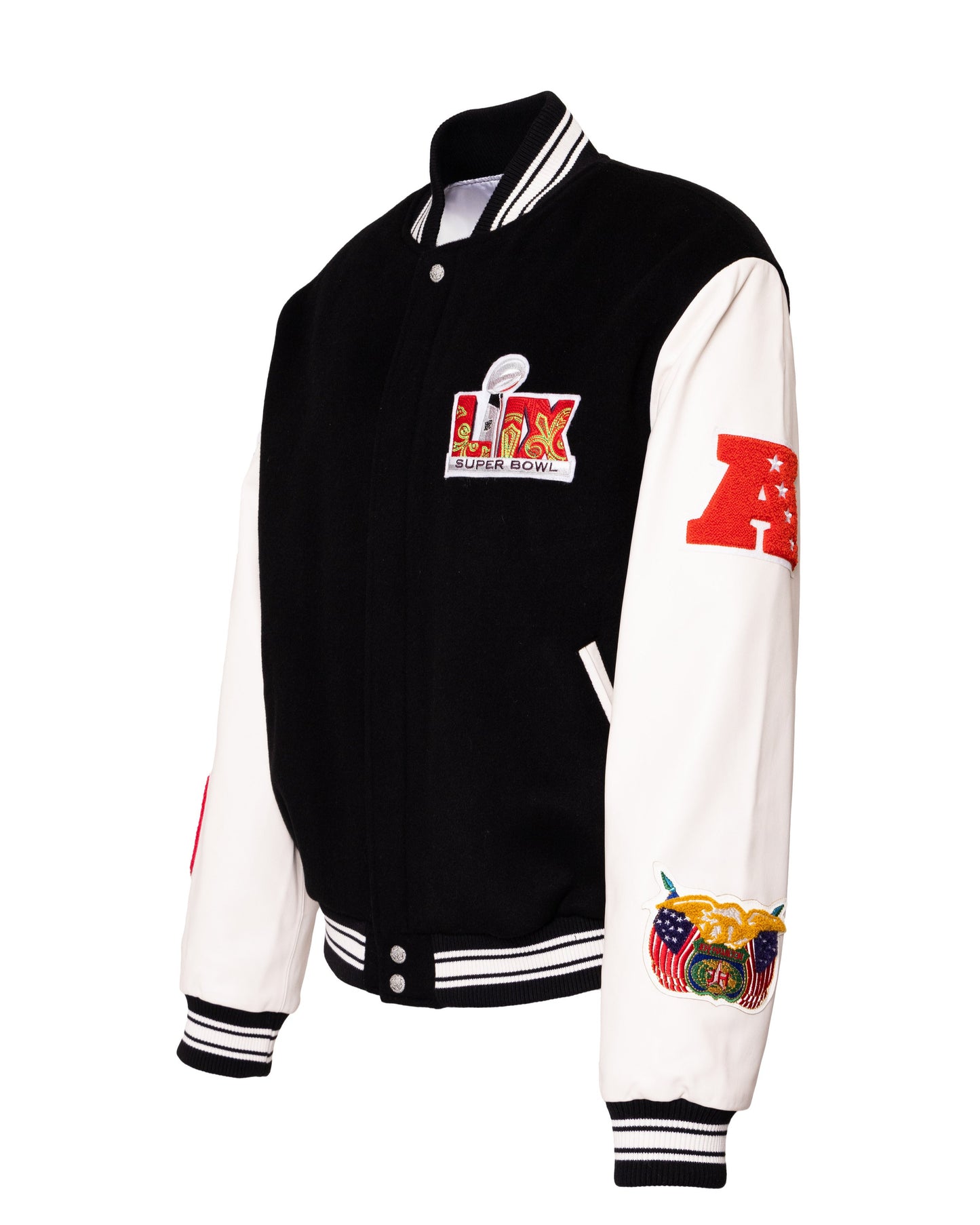 SUPER BOWL 2025 WOOL & LEATHER VARSITY JACKET Black/White